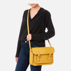 Cambridge Small Yellow Small Box Leather  Crossbody/Shoulder Bag  Silver Zip